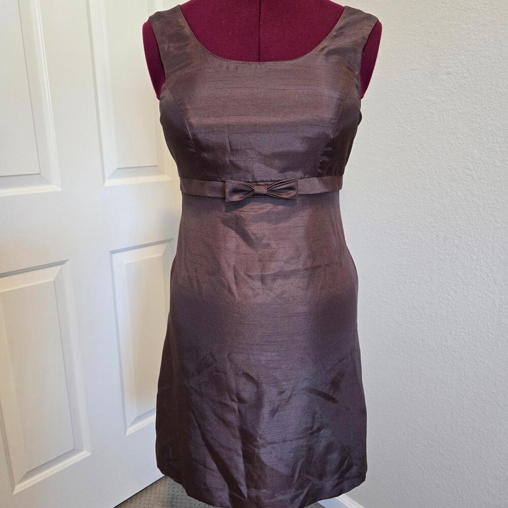 Jessica Howard brown satin dress with bow detail, size 8P